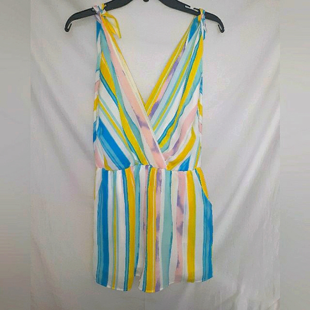 Peach love California striped romper shorts